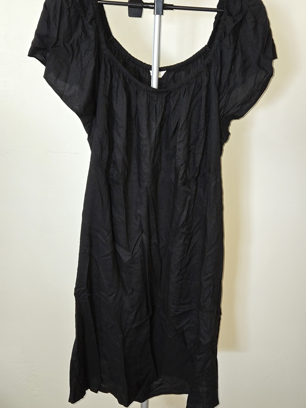 Terra & Sky Simple Black Elastic-Neck Cotton Dress 2x